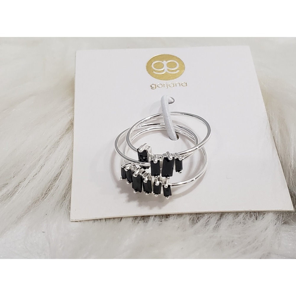 GORJANA Amara Stackable Rings Set Of 3 in BLACK Size 5 cluster stacking art deco